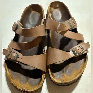 Birkenstock Tan Leather Slide Sandals| Women Size-39| Size-8